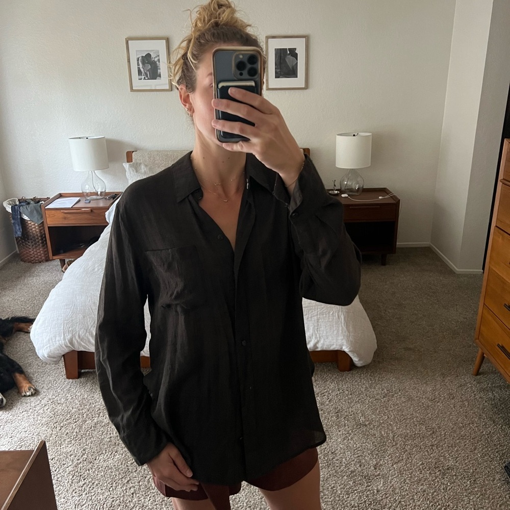 Free People Washed Black Soft Linen Shirt